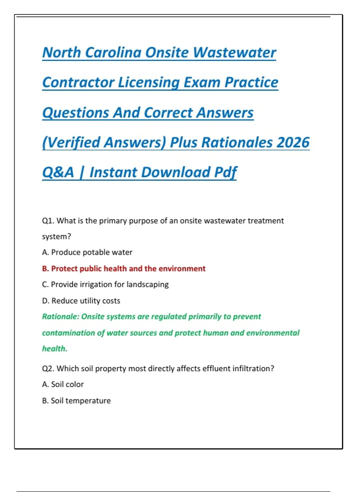 North Carolina Onsite Wastewater Contractor Licensing Exam Practice ...