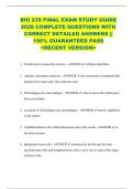 BIO 235 FINAL EXAM STUDY GUIDE  2026 COMPLETE QUESTIONS WITH  CORRECT DETAILED ANSWERS &vert;&vert;  100&percnt; GUARANTEED PASS  <RECENT VERSION> 