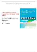 Lehne's Pharmacology for  Nursing Care 9th Edition TEST  BANK  Question and Answers With  Rationales  ALL Chapters 