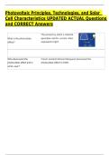 Photovoltaic Principles&comma; Technologies&comma; and Solar  Cell Characteristics UPDATED ACTUAL Questions  and CORRECT Answers