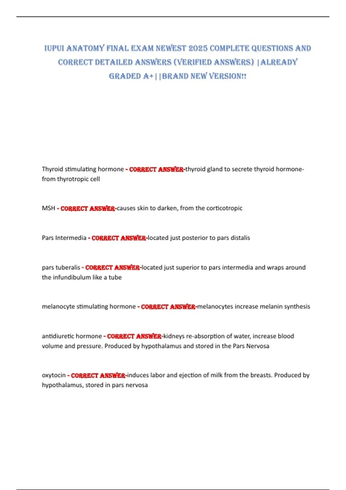 “IUPUI Anatomy Final Exam Made Easy: 2025 Questions & Detailed ...