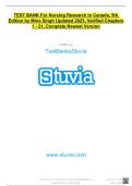TEST BANK For Nursing Research In Canada&comma; 5th Edition by Mina Singh Updated 2025&comma; Verified Chapters 1 - 21&comma; Complete Newest Version