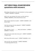 VET MED FINAL EXAM REVIEW questions with answers
