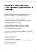 Behavioral Health Nursing Exam 1 practice questions WITH ANSWERS