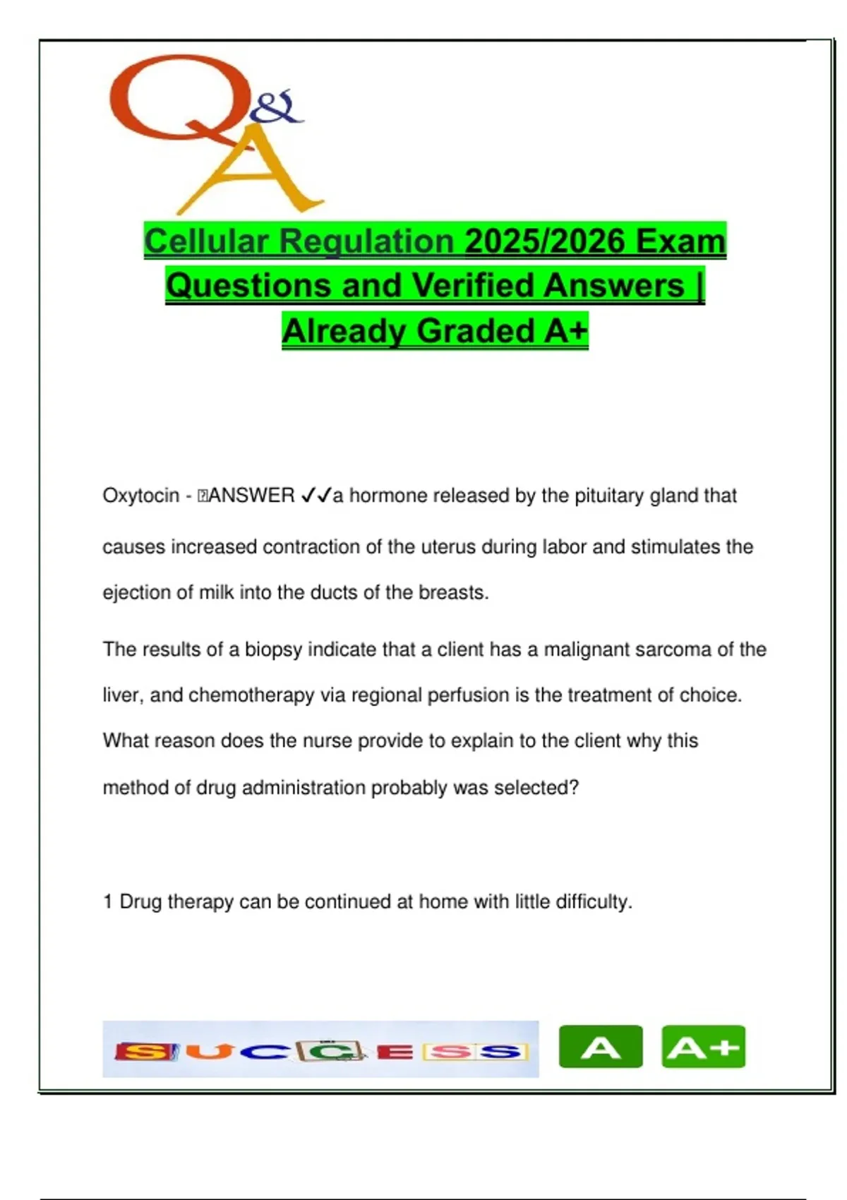 Cellular Regulation – Nursing Exam Prep | 2025/2026 | 100+ Verified Q&A ...