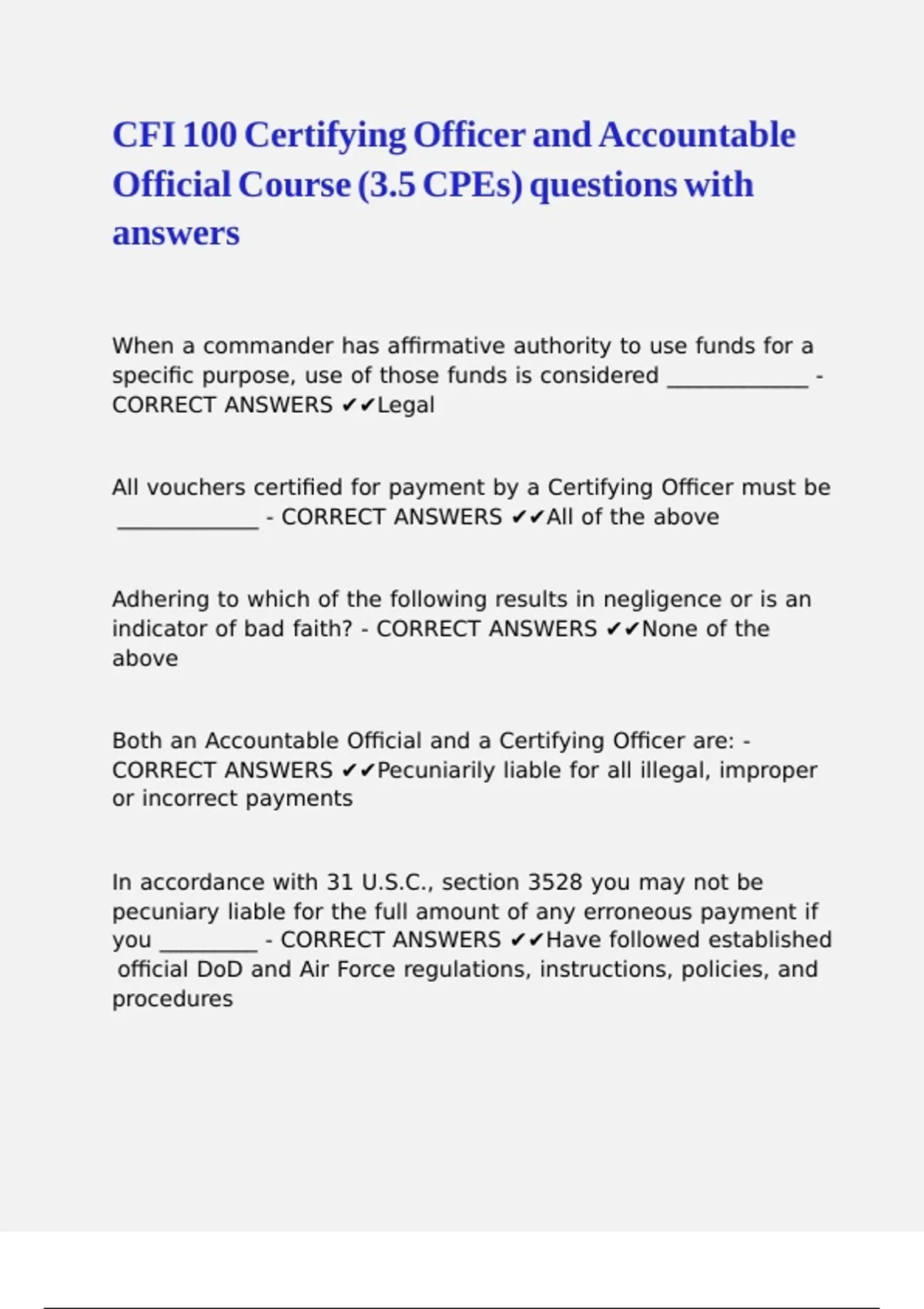 CFI 100 Certifying Officer and Accountable Official Course (3.5 CPEs ...