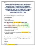 STATE BOARD BARBER EXAM NEWEST  2026 ACTUAL EXAM QUESTIONS AND  CORRECT DETAILED ANSWERS (VERIFIED  ANSWERS) ALL ANSWERED {275 Q & A}  ALREADY GRADED A+ | BRAND NEW! |  100% GUARANTEED PASS