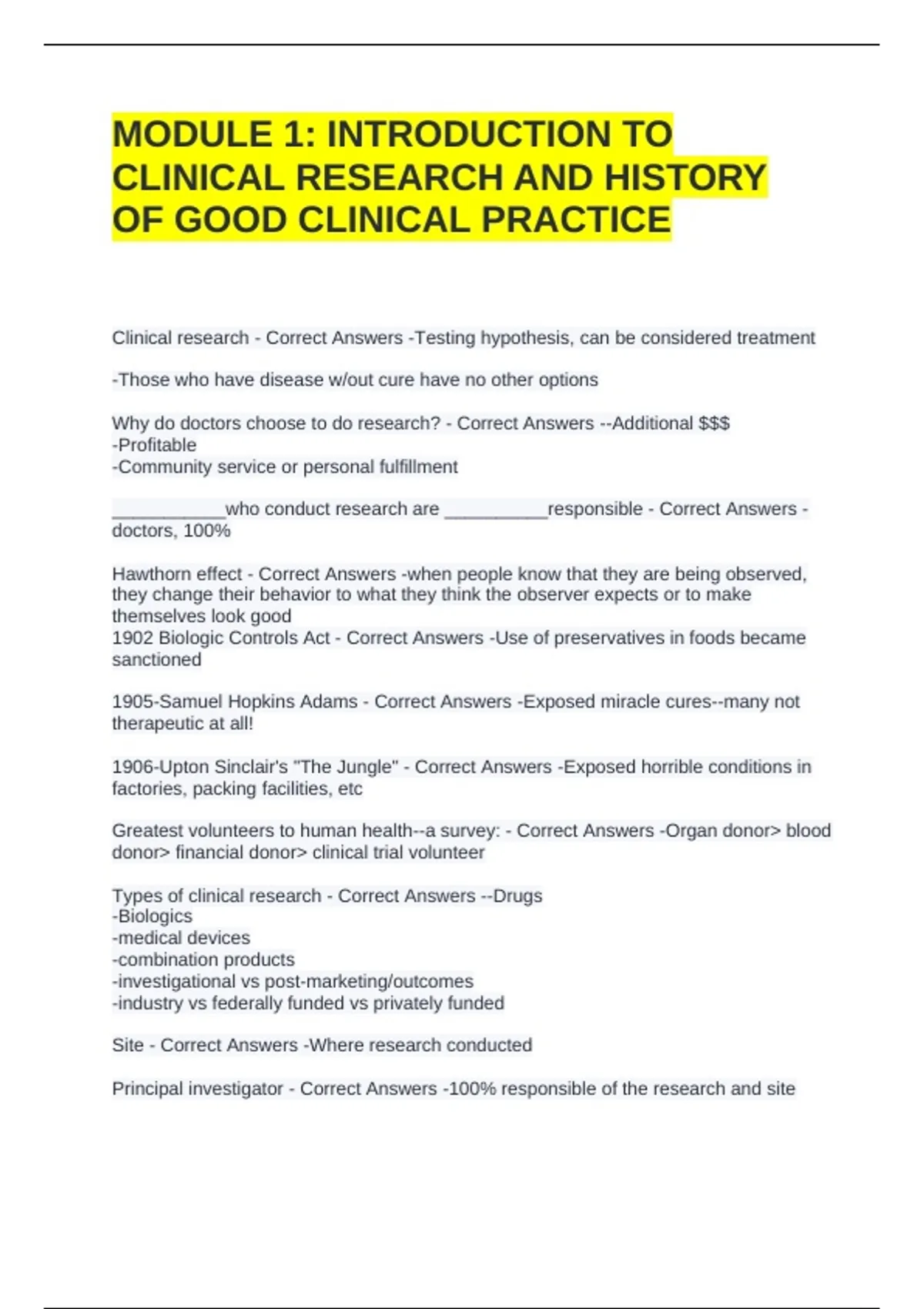MODULE 1: INTRODUCTION TO CLINICAL RESEARCH AND HISTORY OF GOOD ...