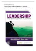 COMPLETE TEST BANK Leadership and Nursing Care Management 8th Edition by M. Lindell Joseph  PhD RN FAONL FAAN, Diane Huber PhD RN NEA-BC FAAN (2025) || CURRENT EDITION