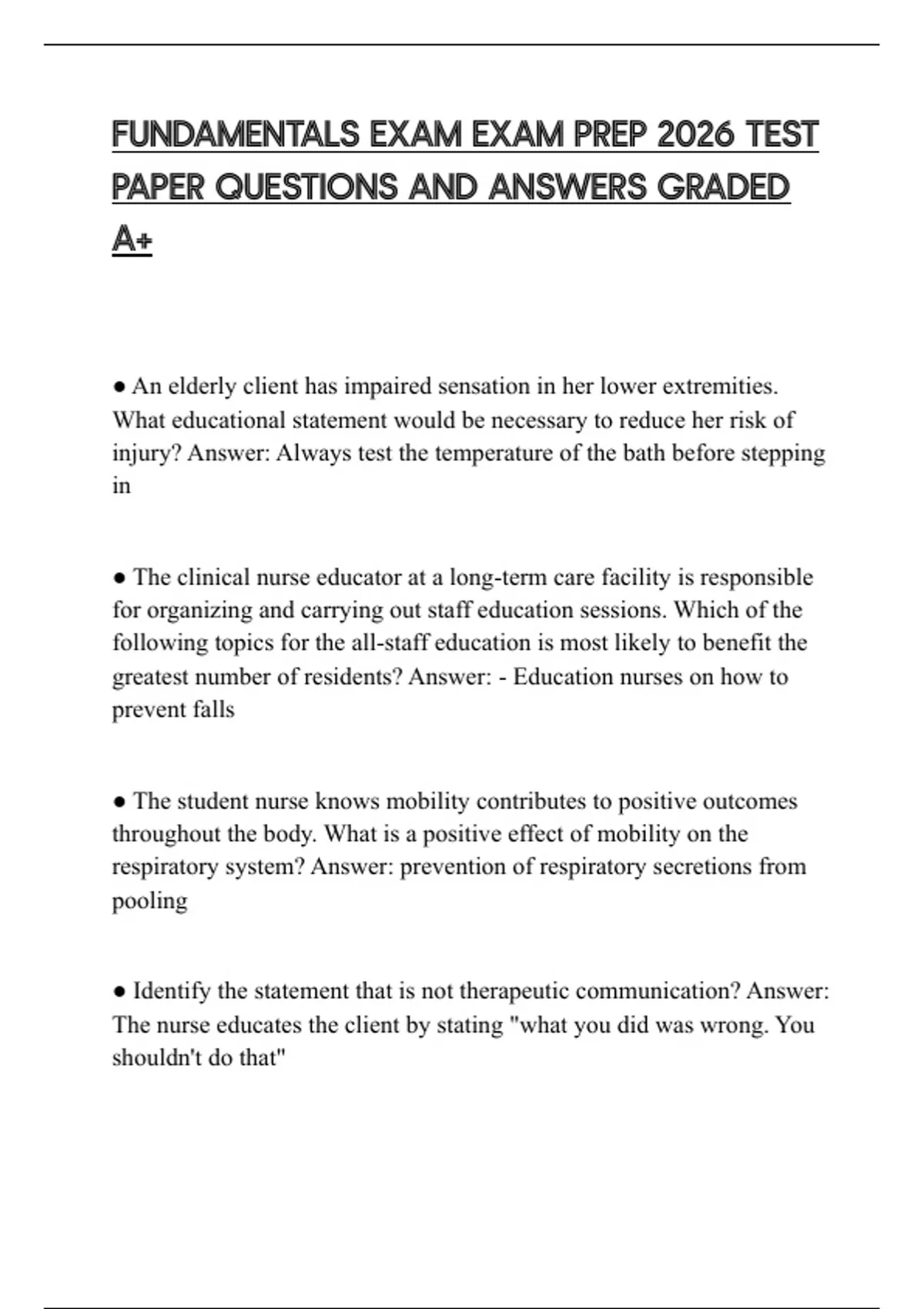 FUNDAMENTALS EXAM EXAM PREP 2026 TEST PAPER QUESTIONS AND ANSWERS ...