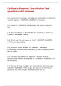 California Personal Lines Broker Test questions with answers