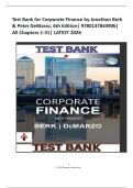 Test Bank for Corporate Finance by Jonathan Berk & Peter DeMarzo&comma; 6th Edition&vert; 9780137844906&vert; All Chapters 1-31&vert; LATEST