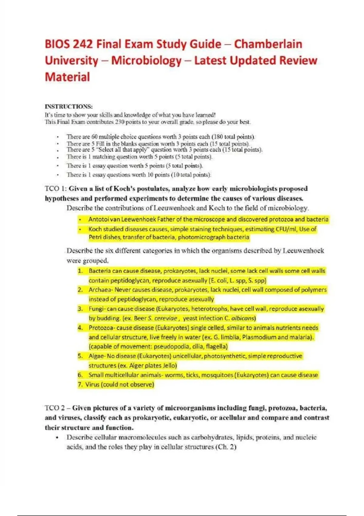 BIOS 242 Week 8 Final Exam Study Guide 2025 – Latest Update Review ...