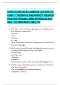 NORTH CAROLINA RESIDENTIAL CONTRACTOR  EXAM &mdash; QUESTIONS AND CORRECT ANSWERS  &lpar;VERIFIED ANSWERS&rpar; PLUS RATIONALES 2026  Q&A &vert; INSTANT DOWNLOAD PDF 