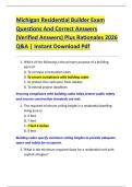 Michigan Residential Builder Exam  Questions And Correct Answers  &lpar;Verified Answers&rpar; Plus Rationales 2026  Q&A &vert; Instant Download Pdf 
