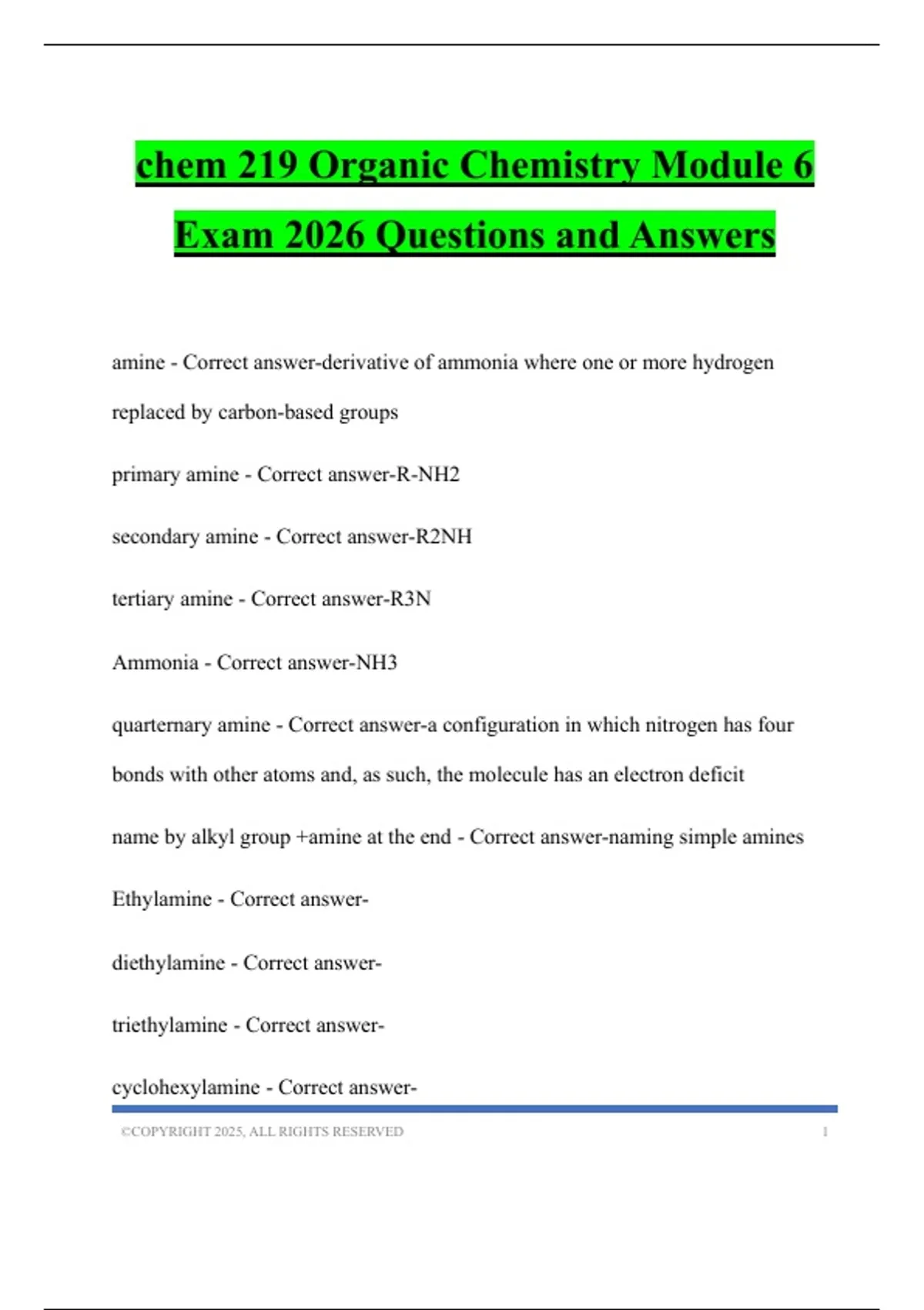 chem 219 Organic Chemistry Module 6 Exam 2026 Questions and Answers ...