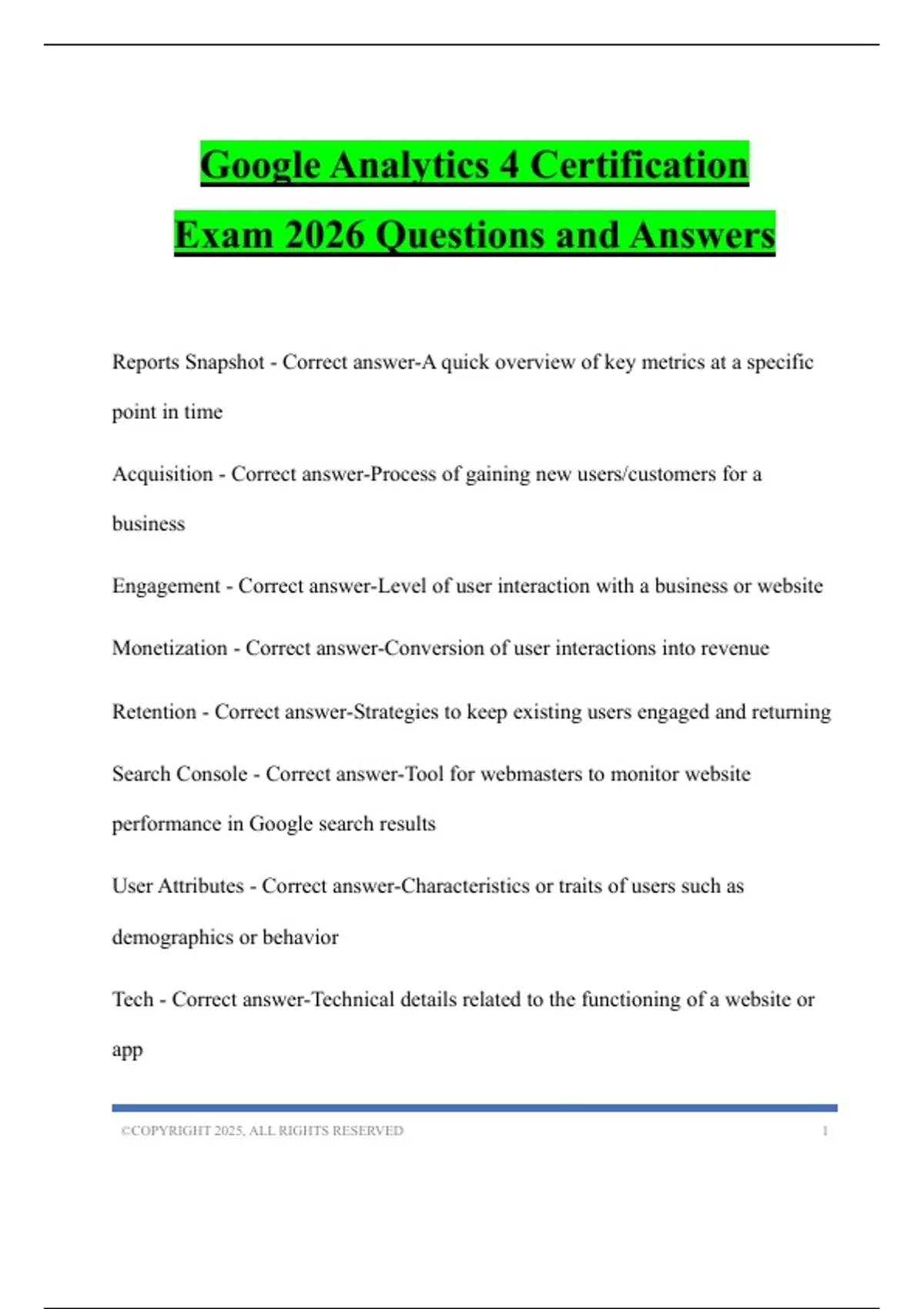 Google Analytics 4 Certification Exam 2026 Questions and Answers - Nys notary - Stuvia US