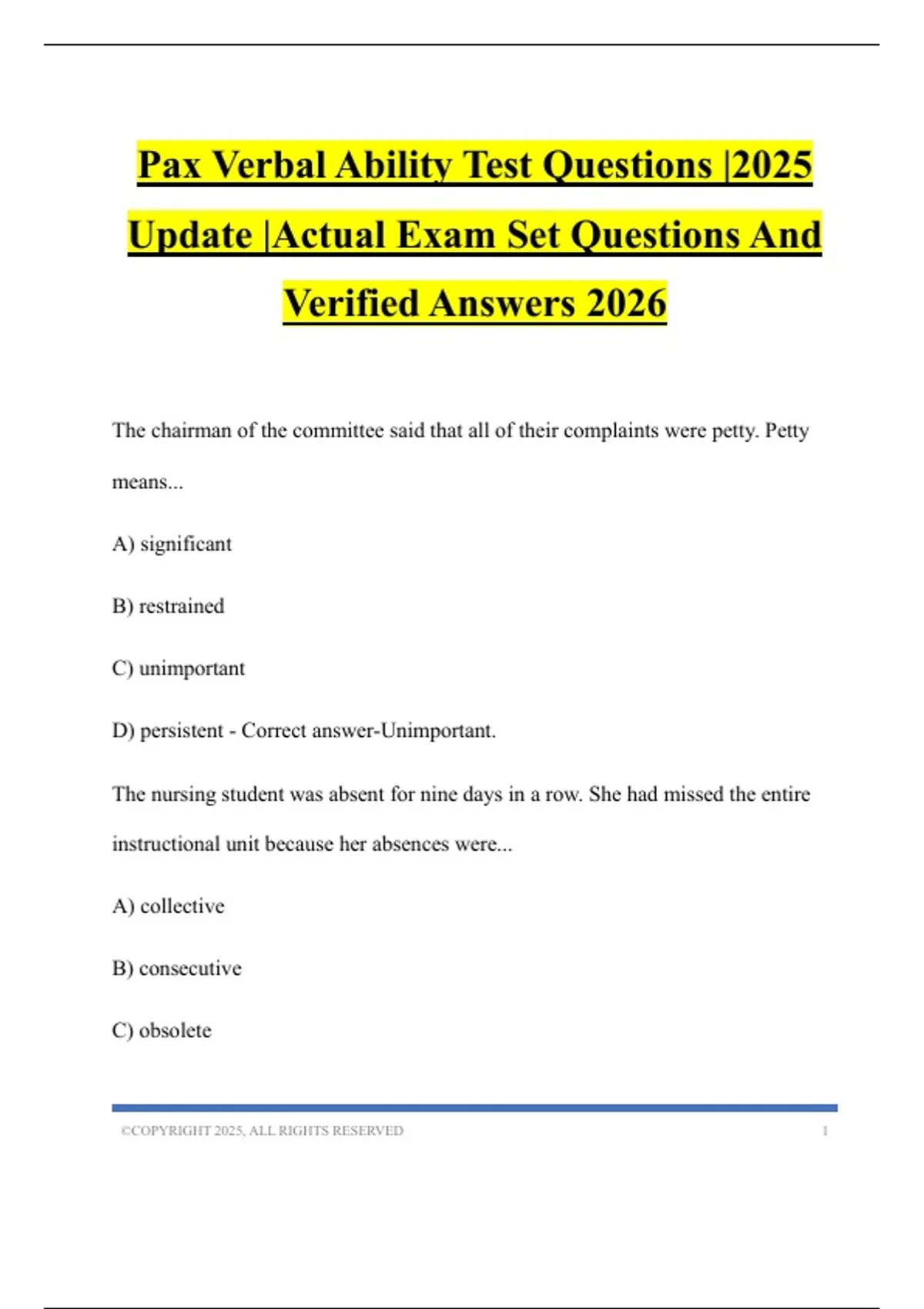 Sample Pxt Test Questions Pax Verbal Ability Test Questions |2025 Update |Actual Exam Set ...