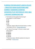 FLORIDA PSYCHOLOGIST LAWS & RULES &ndash; PRACTICE EXAM QUESTIONS AND  CORRECT ANSWERS &lpar;VERIFIED  ANSWERS&rpar; PLUS RATIONALES 2026 Q&A  &vert; INSTANT DOWNLOAD PDF 