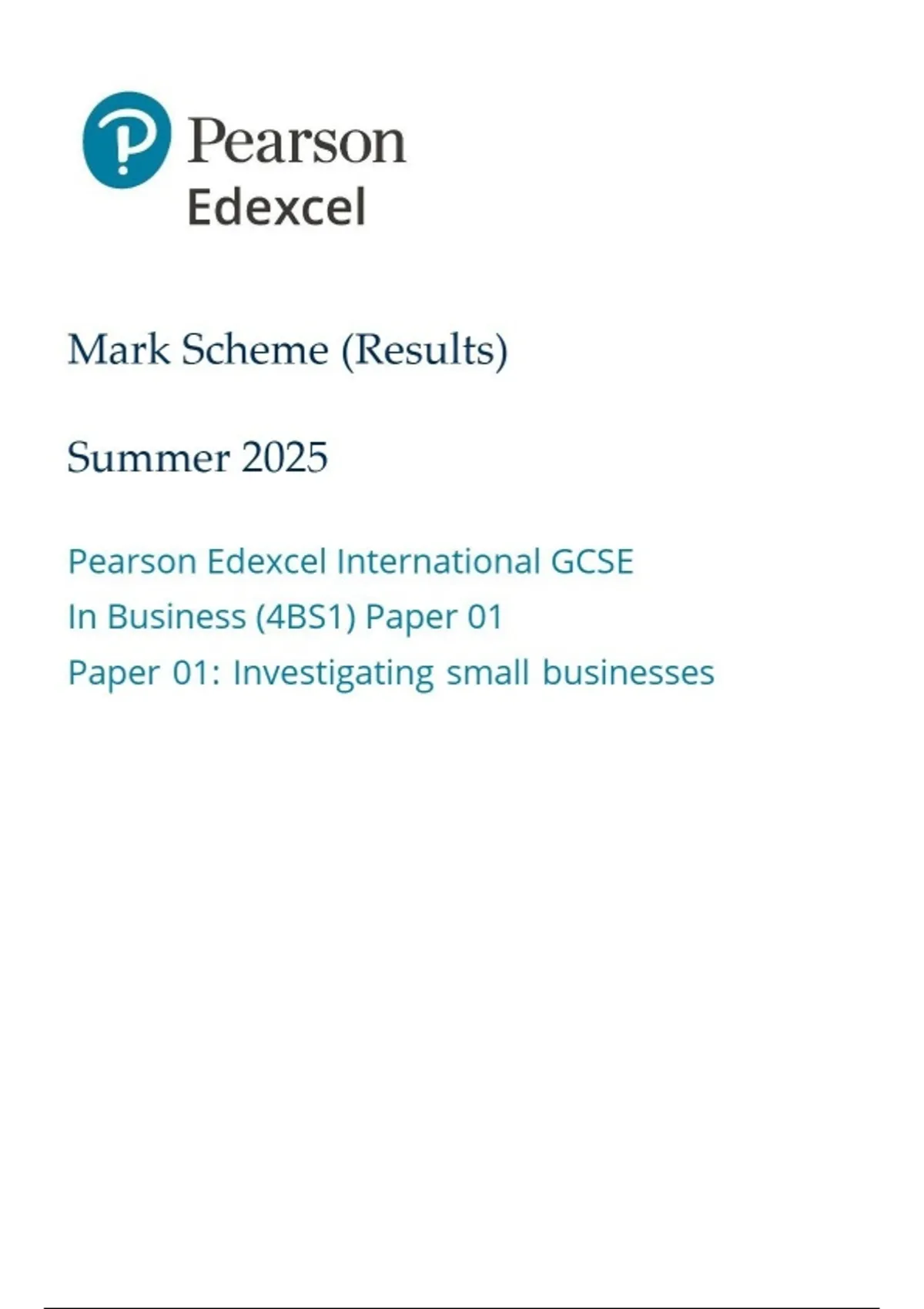 Pearson Edexcel IGCSE Business PAPER 1 (4BS1/01) JUNE 2025 QUESTION ...