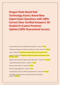  Oregon State Board Nail Technology Exam&vert; Brand New Expert Exam Questions with 100&percnt; Correct Clear Verified Answers&vert; All Graded A&plus;&vert;Latest Premium Update&vert;100&percnt; Guaranteed Success&period;