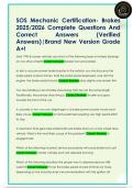 SOS Mechanic Certification- Brakes  2025&sol;2026 Complete Questions And  Correct  Answers  &lpar;Verified  Answers&rpar;&vert;Brand New Version Grade  A&plus;&excl;