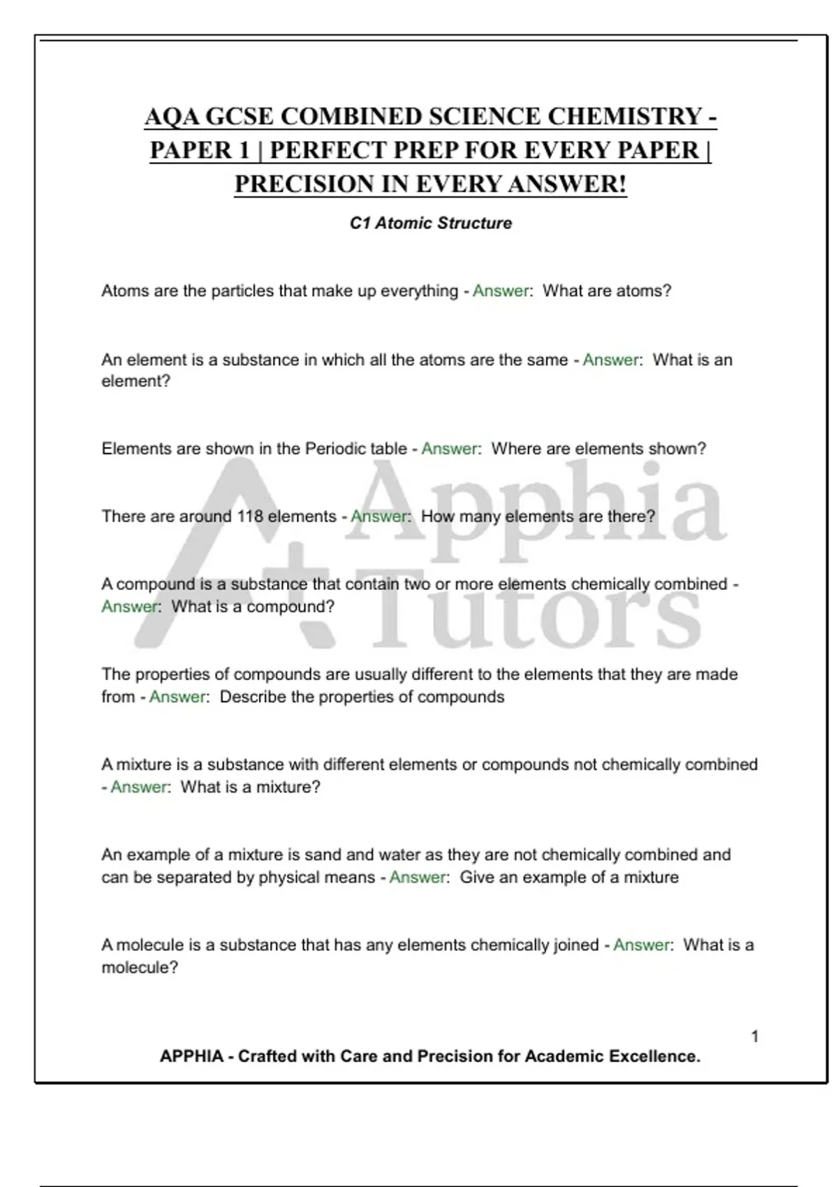 AQA GCSE COMBINED SCIENCE CHEMISTRY - PAPER 1 | PERFECT PREP FOR EVERY ...