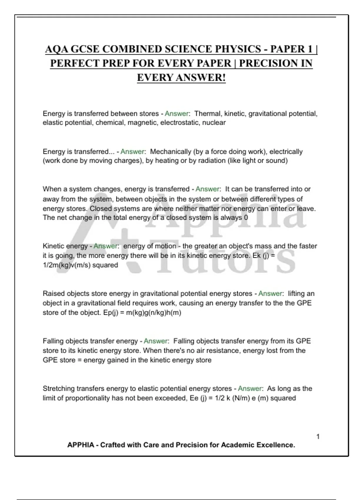 AQA GCSE COMBINED SCIENCE PHYSICS - PAPER 1 | PERFECT PREP FOR EVERY ...