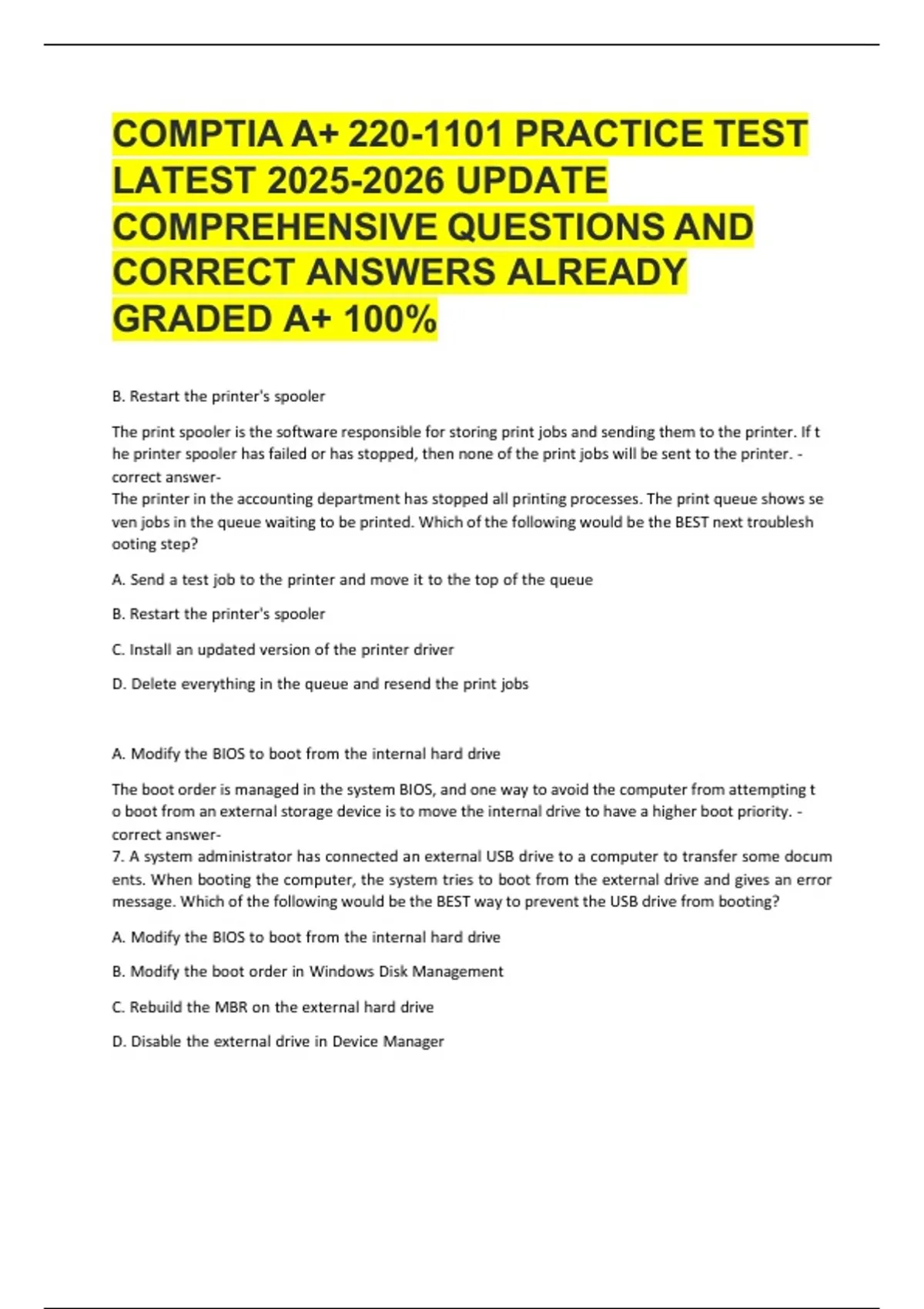 COMPTIA A+ 220-1101 PRACTICE TEST LATEST UPDATE WITH VERIFIED ANSWERS ...