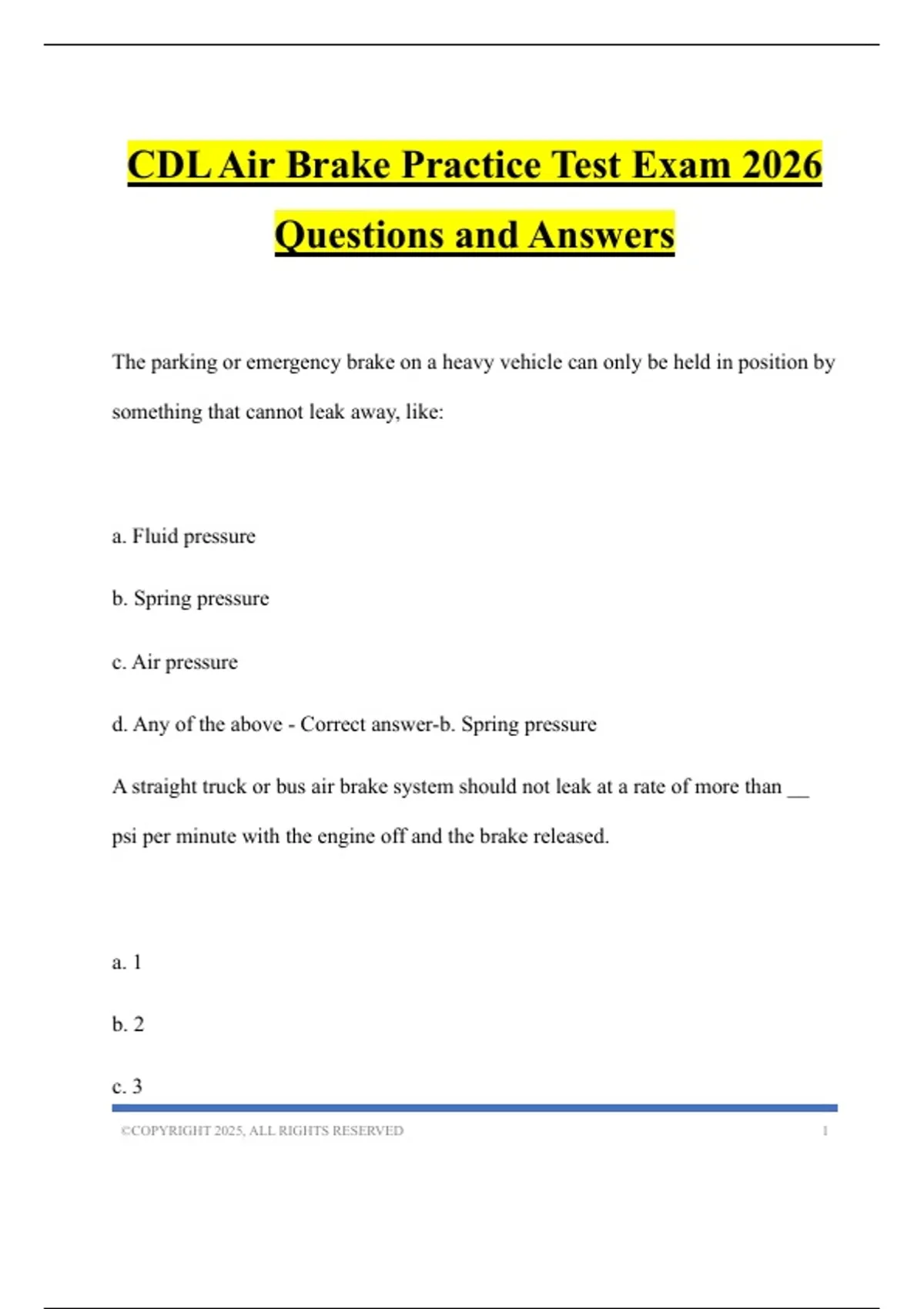 CDL Air Brake Practice Test Exam 2026 Questions and Answers - ANCC FNP ...