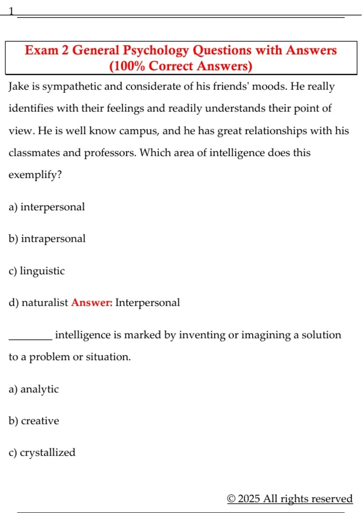 Exam 2 General Psychology Questions with Answers (100% Correct Answers ...