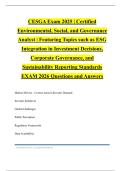 CESGA Exam 2025 &vert; Certified Environmental&comma; Social&comma; and Governance Analyst &vert; Featuring Topics such as ESG Integration in Investment Decisions&comma; Corporate Governance&comma; and Sustainability Reporting Standards EXAM 2026 Questions and Answers