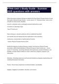 PTHA Unit 1 Study Guide - Summer 2025 questions with answers