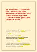     NRF Retail Industry Fundamentals Exam&vert; Verified Expert Exam Questions with 100&percnt; Correct  Clear  Verified Answers&vert; All Graded A&plus;&vert;Latest Premium Update&vert;100&percnt; Guaranteed  Success&period;