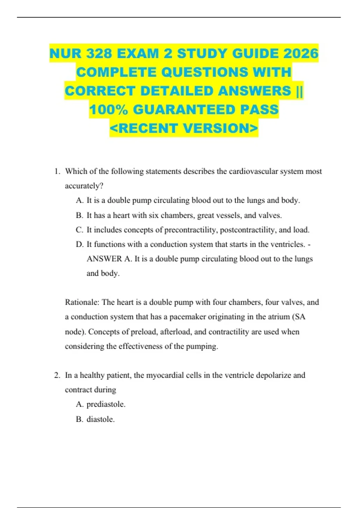 NUR 328 EXAM 2 STUDY GUIDE 2026 COMPLETE QUESTIONS WITH CORRECT ...