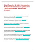Final Exam for&colon; IS-100&period;C&colon; Introduction to the Incident Command System&comma; ICS 100 Questions And 100&percnt; Correct Answers