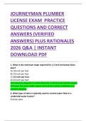 JOURNEYMAN PLUMBER  LICENSE EXAM  PRACTICE  QUESTIONS AND CORRECT  ANSWERS &lpar;VERIFIED  ANSWERS&rpar; PLUS RATIONALES  2026 Q&A &vert; INSTANT  DOWNLOAD PDF 