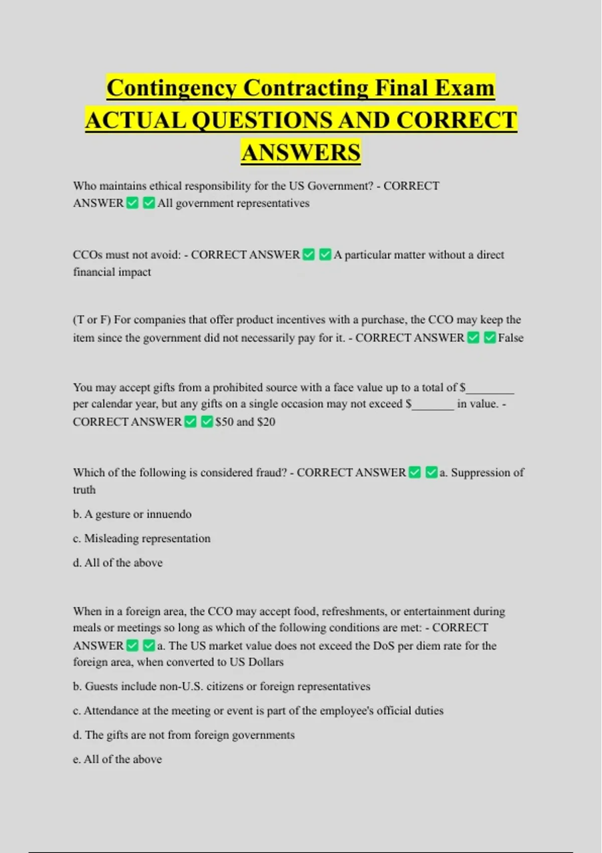 Contingency Contracting Final Exam ACTUAL QUESTIONS AND CORRECT ANSWERS ...