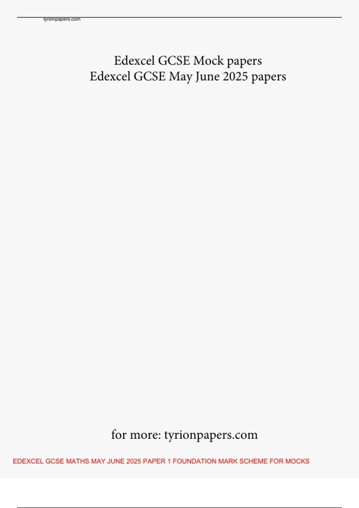 EDEXCEL GCSE MATHS MAY JUNE 2025 PAPER 1 FOUNDATION MARK SCHEME FOR ...