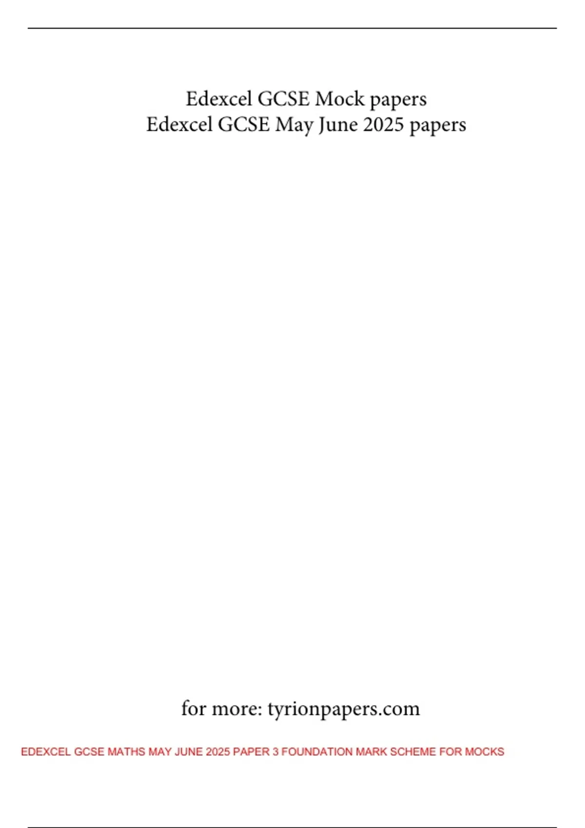 EDEXCEL GCSE MATHS MAY JUNE 2025 PAPER 3 FOUNDATION MARK SCHEME FOR ...