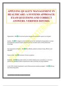 APPLYING QUALITY MANAGEMENT IN HEALTHCARE&colon; A SYSTEMS APPROACH&period; EXAM QUESTIONS AND CORRECT ANSWERS&period; VERIFIED 2025&sol;2026&period;