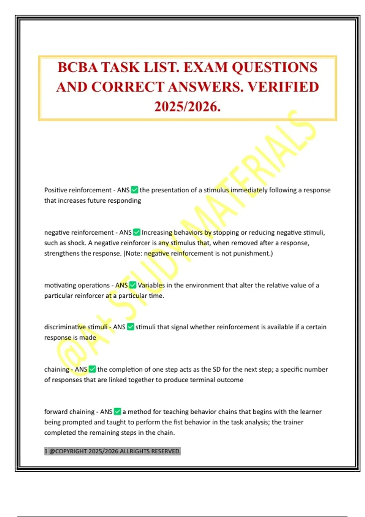 BCBA TASK LIST. EXAM QUESTIONS AND CORRECT ANSWERS. VERIFIED 2025/2026 ...