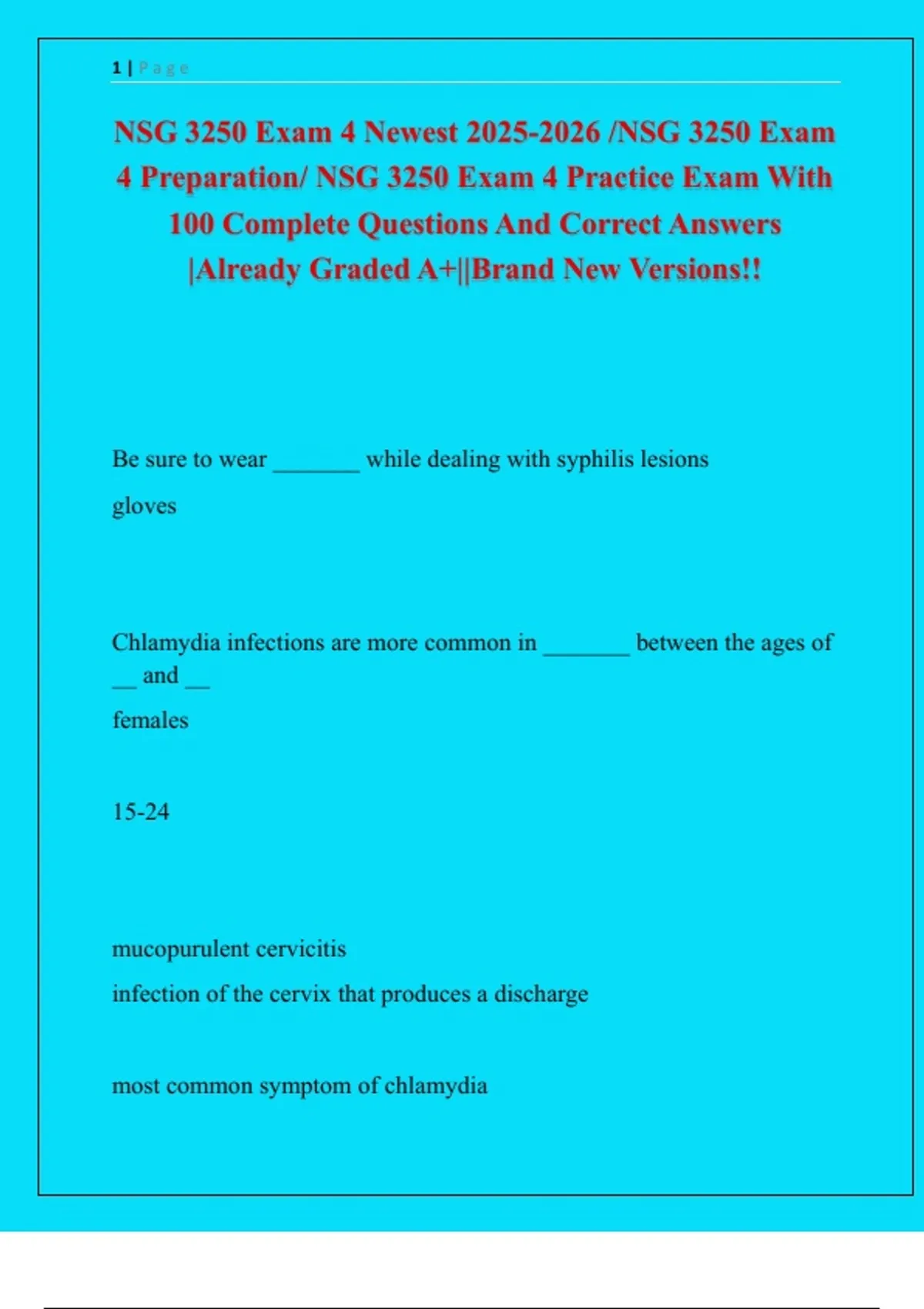 Eham 4 NSG 3250 Exam 4 Newest /NSG 3250 Exam 4 Preparation/ NSG 3250 Exam 4 ...
