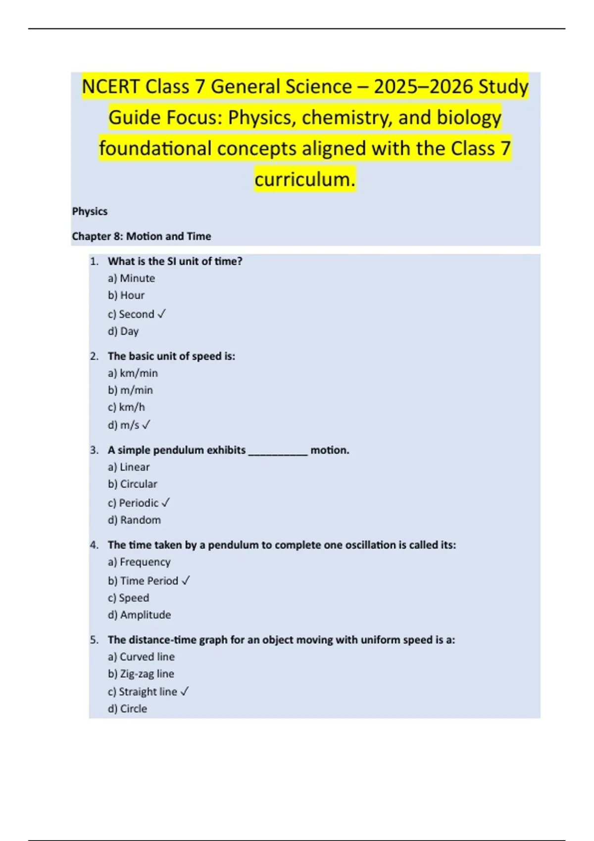NCERT Class 7 General Science – 2025–2026 Study Guide Focus: Physics ...