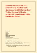 Reformer Instructor Test Out - Balanced Body &vert;Verified Exam Questions with 100&percnt; Correct Clear Verified Answers&vert;All Graded A&plus;&vert;Latest Premium Update&vert;100&percnt; Guaranteed Success&period;