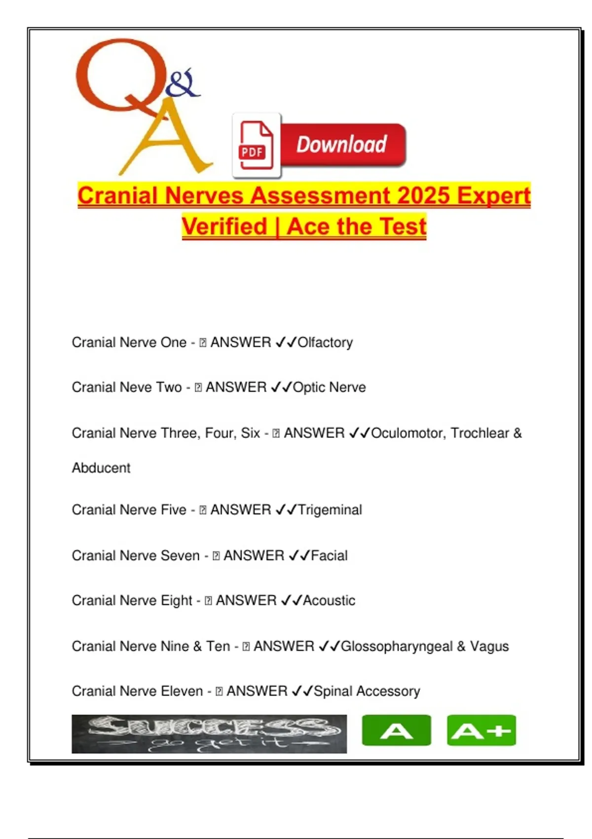 Cranial Nerves Assessment – 24 Exam Questions with Answers | Anatomy ...