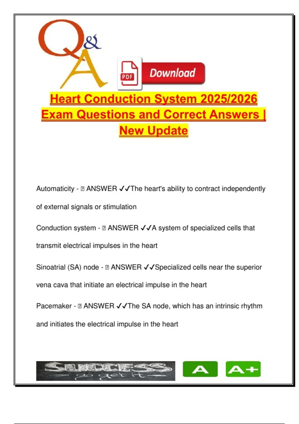Heart Conduction System 2025 2026 Exam 15 Questions Ecg Sa Av