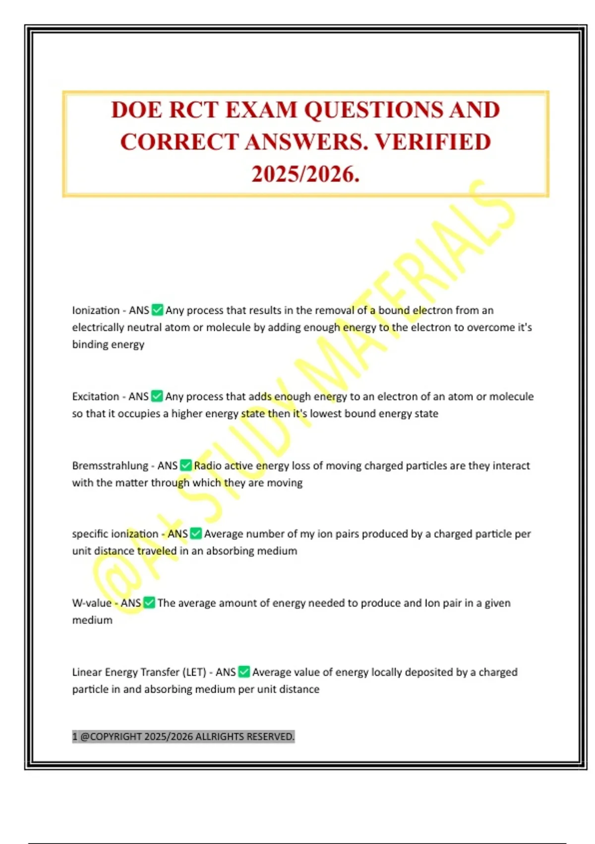 Doe Rct DOE RCT EXAM QUESTIONS AND CORRECT ANSWERS. VERIFIED 2025/2026. - DOE ...
