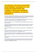 COLORADO CAR SALES MASTERY EXAM NEWEST 2025&sol;2026 ACTUAL EXAM 230 QUESTIONS AND CORRECT DETAILED ANSWERS &lpar;VERIFIED ANSWERS&rpar; &vert;ALREADY GRADED A&plus;