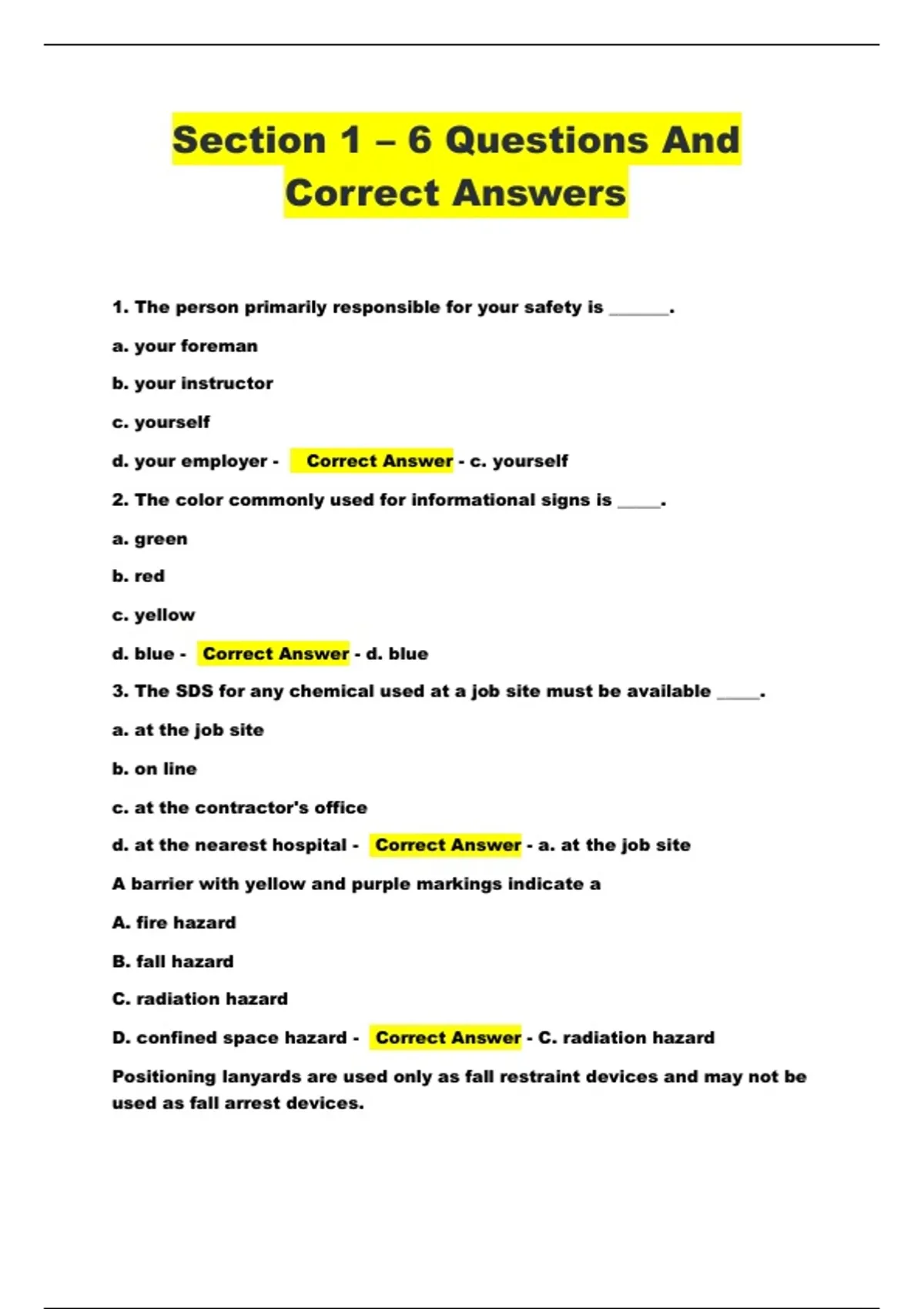 Section 1 – 6 Questions And Correct Answers - Section. - Stuvia US